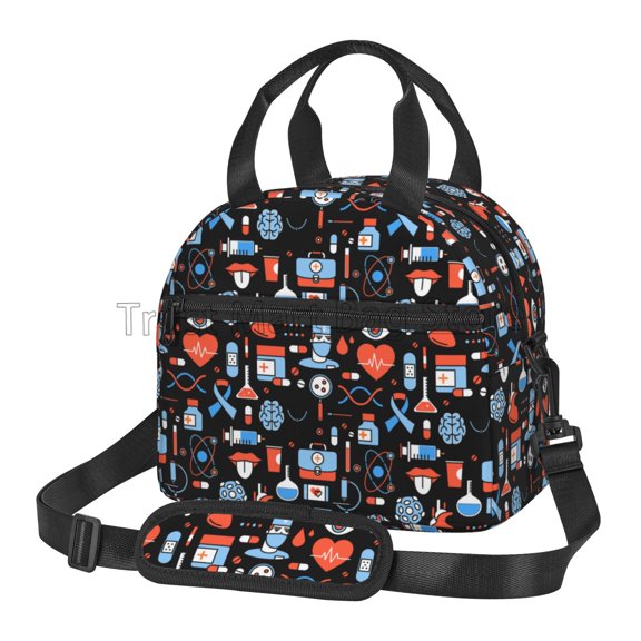 Large Capacity Nurse Picnic Bag Insulated Lunch Bag Women Nurse Print Food Case Portable School Bento Fruits Fresh Storage Pouch