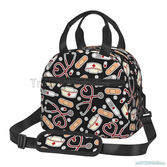 Large Capacity Nurse Picnic Bag Insulated Lunch Bag Women Nurse Print Food Case Portable School Bento Fruits Fresh Storage Pouch