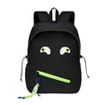 thumbnail image 1 of Large Capacity Nylon Backpack , Black Cartoon Face Daypack with Neon Green Zippers, Lightweight Bookbag for Back to School Travel Supplies, 1 of 5
