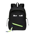 thumbnail image 1 of Large Capacity Nylon Backpack , Black Cartoon Face Daypack with Neon Green Zippers, Lightweight Bookbag for Back to School Travel Supplies, 1 of 5