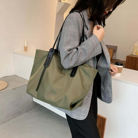Large-Capacity Nylon Tote Bag for Women, Lightweight Commuter Shoulder Bag with Zippered Compartments, Student Book Bag, 46x31x18cm