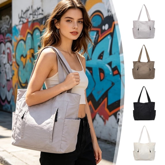 Large Capacity Nylon Tote Bag with Laptop Compartment and Multiple Pockets for Work School and Travel