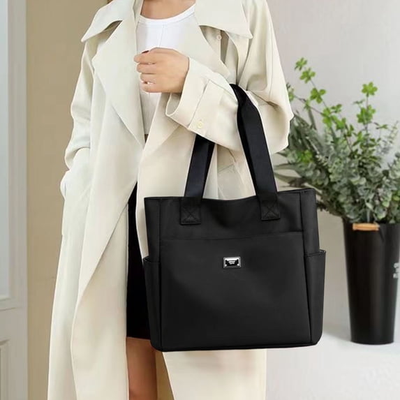 Large Capacity Nylon Tote Handbag | Waterproof Cloth Shoulder Bag | Zippered Compartment | Reinforced Stitching | Wide Padded Handles | Everyday Travel Shopping | Fits A4 Size | Multipurpose