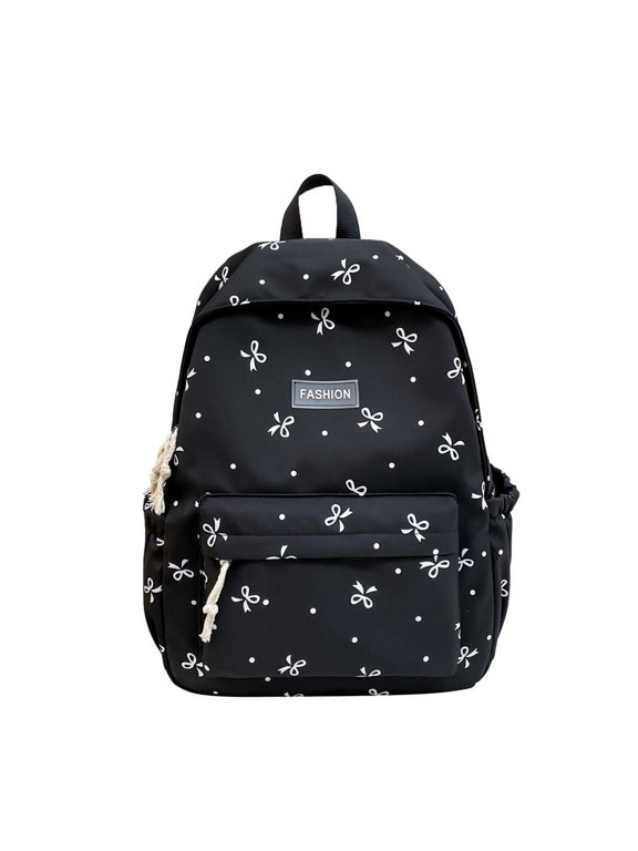 Large Capacity Nylon Travel Backpack, Women Floral Casual Rucksack (Black)