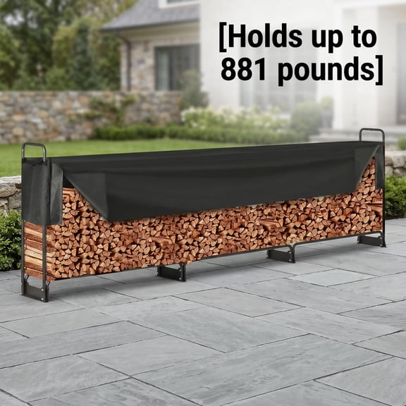 Large Capacity Outdoor Firewood Holder, Commercial Match Holder for Porch Garden Patio, Adjustable Length Match Holder with Oxford Fabric Cover