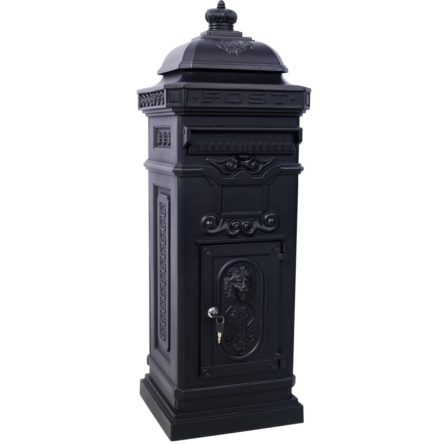 Large Capacity Outdoor Mailbox, Rainproof Floorstanding Letter Box Statue for Garden, Residential Use, Black