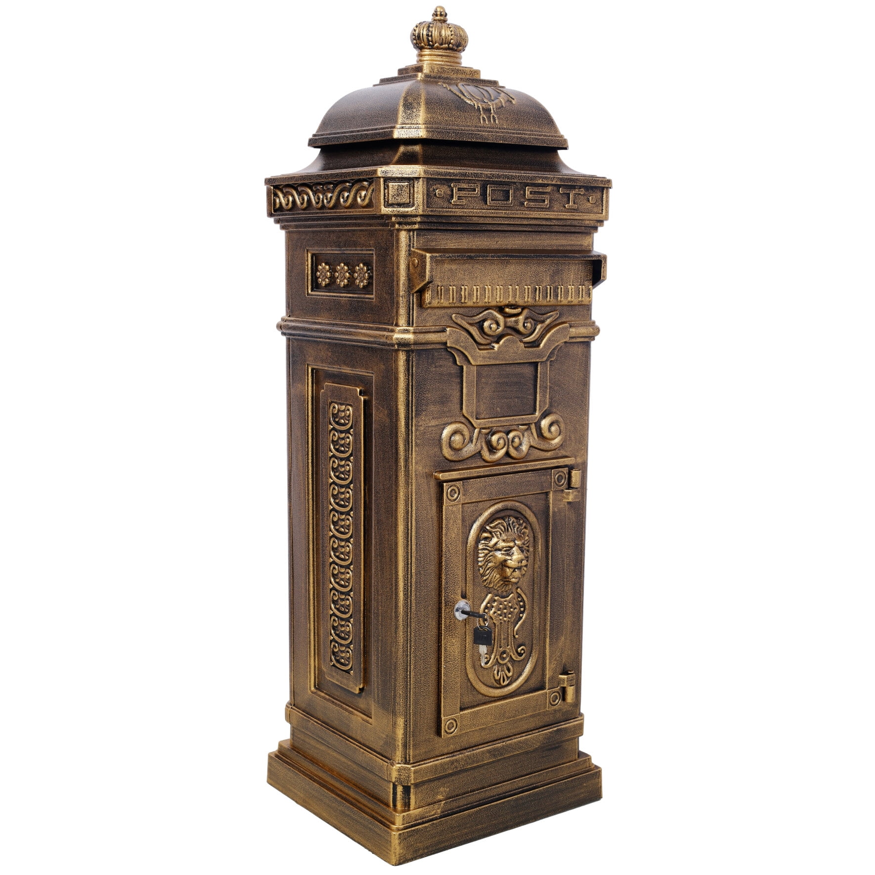 Large Capacity Outdoor Mailbox, Rainproof Floorstanding Letter Box Statue for Garden, Residential Use, Copper