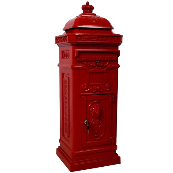Large Capacity Outdoor Mailbox, Rainproof Floorstanding Letter Box Statue for Garden, Residential Use, Red