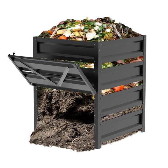 Large Capacity Outdoor Metal Compost Bin High Capacity Composter Unit With Rust Proof Protective Coating Painted Finish For Kitchen Waste Fallen Leaves Compost Black