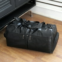 Large Capacity PU Leather Travel Bag Men Black Can Be Hung And Pulled,Black