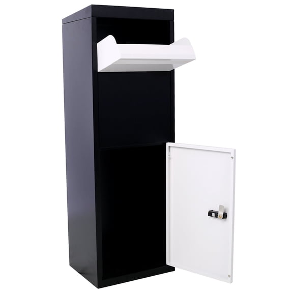 Large Capacity Package Delivery Box 14x11.3x42 inch Galvanized Steel Parcel Mailbox with Code Lock for Outdoor Porch Curbside, Black and White