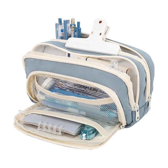 Large Capacity Pen Case, Open Window Pencil Bag, Transparent Gauze Separation Layer with Metal Zipper, Multi-Compartment Stationery Storage for Junior High