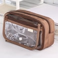 thumbnail image 1 of Large Capacity Pen Pencil Case, Multi Layer Stationery Bag Makeup Bag Pencil Pouch Storage Organization, 8.46x2.76x5.12in, Coffee, 1 of 6