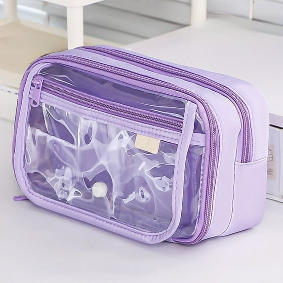 Large Capacity Pen Pencil Case, Multi Layer Stationery Bag Makeup Bag Pencil Pouch Storage Organization, 8.46x2.76x5.12in, Purple