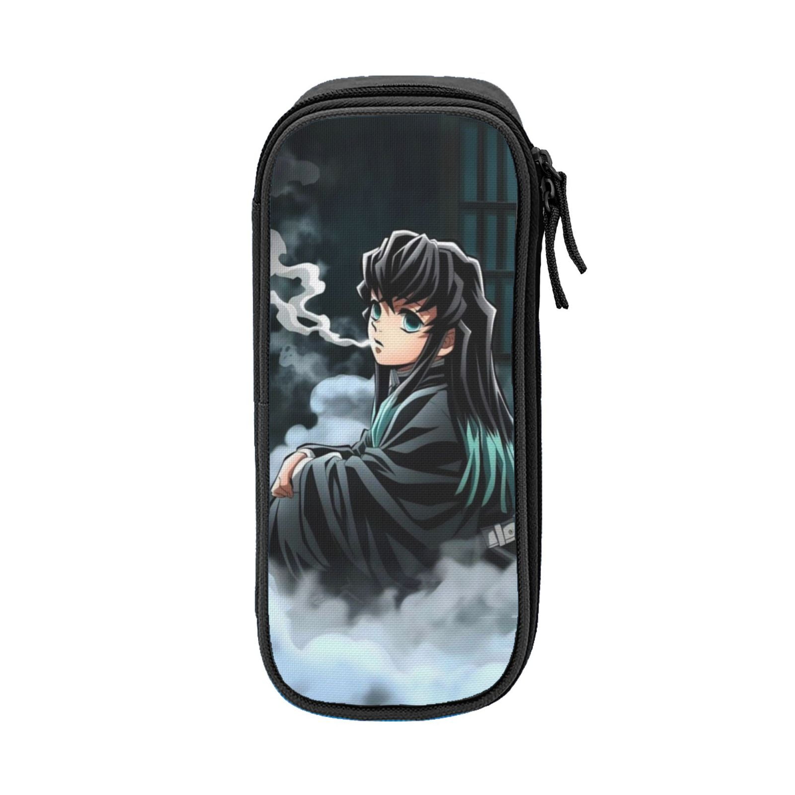 Large Capacity Pencil Box Demon Slayer Tokitou Muichirou Canvas Pencase Cosmetic Bag Black