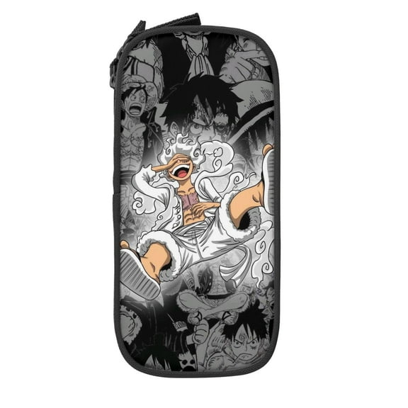 Large Capacity Pencil Box, One Piece Luffy Canvas Pen Case Cosmetic Storage Bag Black