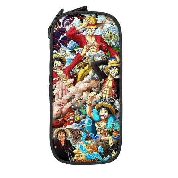 Large Capacity Pencil Box, One Piece Luffy Canvas Pen Case Cosmetic Storage Bag Black