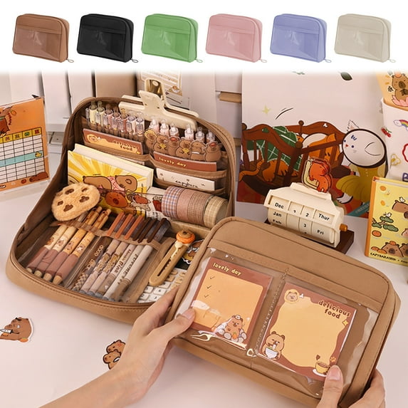 Large Capacity Pencil Case 12-Layer Organizer | Water Resistant Polyester Storage Bag | Multi-Compartment | Zipper Pouch for Office, Travel, Art, Makeup | Brown, Green, Beige, Pink, Blue