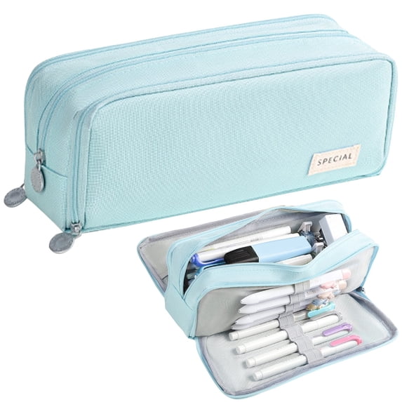 Large Capacity Pencil Case,3 Compartment Canvas Pencil Pouch,Aesthetic Zipper Pen Organizer Bag With Handle,Portable Expandable Stationery Storage Organizer,Classroom Must Haves,Studying Essentials