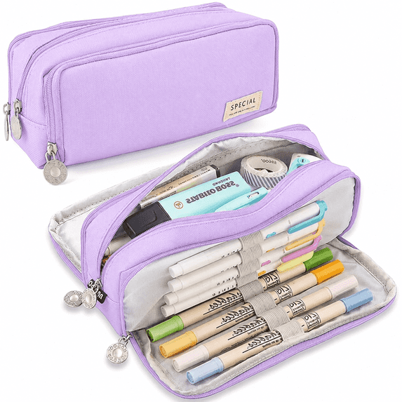 Large Capacity Pencil Case, 3 Compartment Oxford Cloth Zipper Pen Pouch, Stationery Organizer for Students, Teachers, Office, Travel and Makeup Bag
