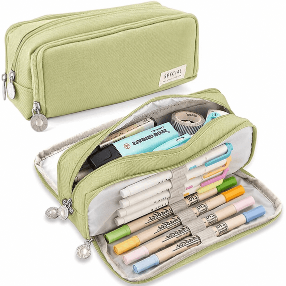 Large Capacity Pencil Case, 3 Compartment Oxford Cloth Zipper Pen Pouch, Stationery Organizer for Students, Teachers, Office, Travel and Makeup Bag