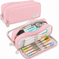 thumbnail image 1 of Large Capacity Pencil Case, 3 Compartment Oxford Cloth Zipper Pen Pouch, Stationery Organizer for Students, Teachers, Office, Travel and Makeup Bag, 1 of 7
