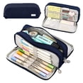 thumbnail image 1 of Large Capacity Pencil Case 3 Compartment Pouch Pen Bag Navy, 1 of 2