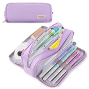 Large Capacity Pencil Case, 3 Compartment Pouch Pen Bag for Adults Teen College, Zipper Pouch Office Supplies Stationery Tool Bag Purple
