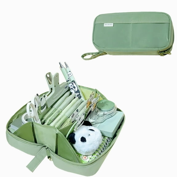 Large Capacity Pencil Case 3 Compartments, Foldable Pencil Pouch ,Big Pencil Bag Pouch Box Organizer Pen Case ,Pencil Pouch with Zipper & Portable Handle ,Large Pencil Bag Makeup Bag