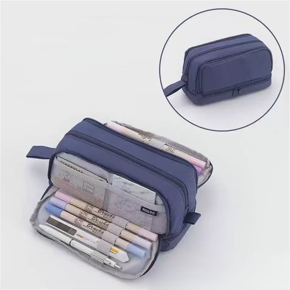 Large Capacity Pencil Case 4 Compartments, Pencil Pouch Bag with Zipper Portable Handle, Pen Case Bag Stationery Organizer for Office College School Adults
