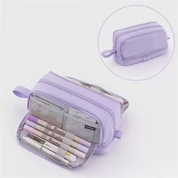 Large Capacity Pencil Case 4 Compartments, Pencil Pouch Bag with Zipper Portable Handle, Pen Case Bag Stationery Organizer for Office College School Adults