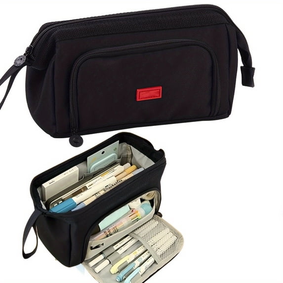 Large Capacity Pencil Case Big Pencil Pouch Pen Bag With Zipper Cute Pencil Pouches Black
