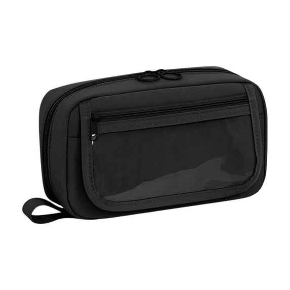 Large Capacity Pencil Case - Black Cloth Storage Box, Pen Pouch for Office & Travel, Zippered Stationery Bag 8.27x4.72x2.76in