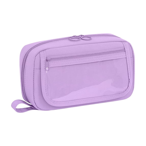 Large Capacity Pencil Case - Cloth Pen Pouch Storage Bag with Zipper, Purple, 8.27x4.72x2.76in, Stationery Organizer for Office