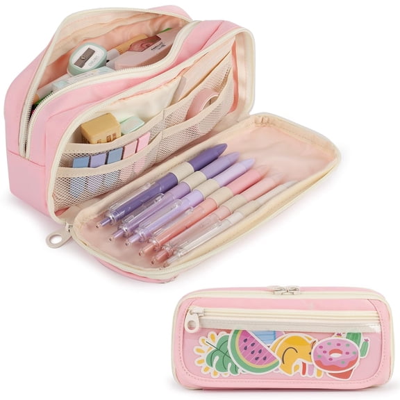 TRIPGEAR Multi Compartment Large Capacity Zipper Pencil Case, Spacious Cute Pen Pouch