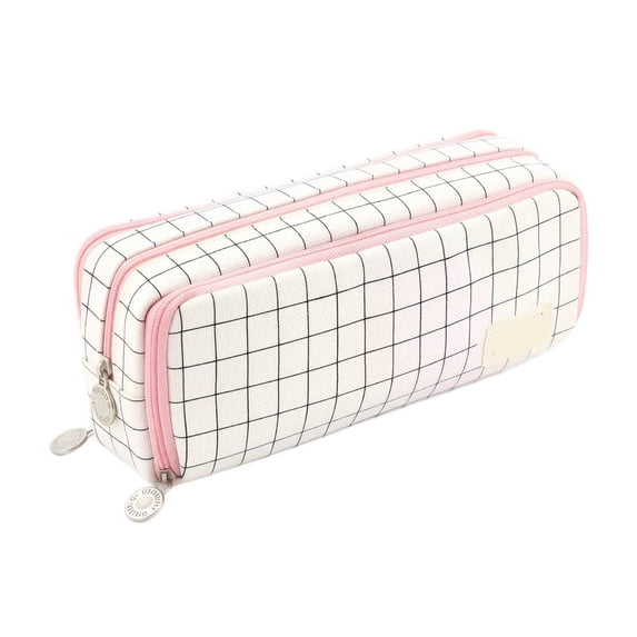 Large Capacity Pencil Case Double Opening 3 Compartments Grid Oxford Cloth Pen Bag with Multi Slots Organizer for Students School Office Supplies