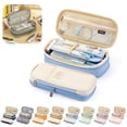 thumbnail image 1 of Large Capacity Pencil Case, Multi-Layer Expandable Pencil Pouch with Zipper Compartments, Durable Canvas Stationery Organizer Box for School Students Office Adults Sky Blue, 1 of 7