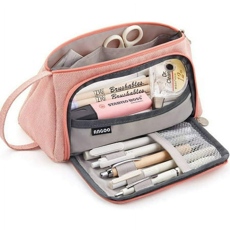 Large Capacity Pencil Case Multi-slot Pen Bag Pouch Holder For Middle High  School Office College Girl Adult Simple Storage Case Pink 