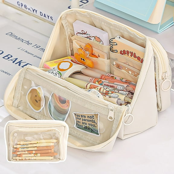 Large Capacity Pencil Case Organizer | 9 Compartments Zippered Pen Pouch • Detachable Layer • Durable Woven Fabric • Holds 100 Pens • Clear & Stylish Stationery Bag for Office, Women, Supplies