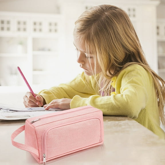 Large Capacity Pencil Case Organizer for Adults | 4 Compartment Canvas Pouch with Handle Strap | Cosmetic & Stationery Storage | Fits 50+ Pens | 8.66"x3.54"x4.33" | Durable Zipper | Men Women Office