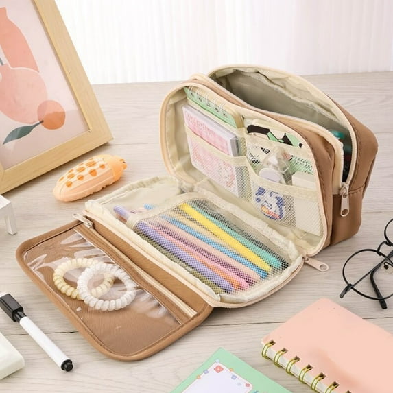 Large Capacity Pencil Case, Pen Bag for Office Storage, Multi-Compartment Organizer with Mesh Pockets for Pencils, Markers, 8.26x5.11x3.14in