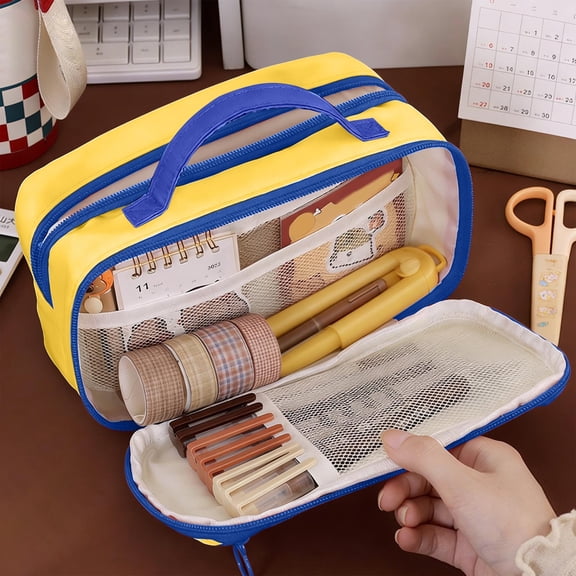 Large Capacity Pencil Case, Retro Style Pen Pouch, Multi Layer Desk Organizer, Cloth Zipper Stationery Bag, Office Commuter Accessory, 8.07x4.72x3.54 Inch