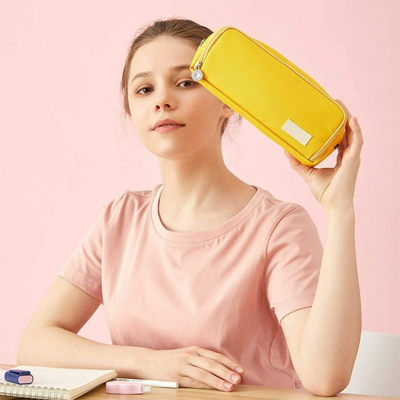 Large Capacity Pencil Case, Waterproof Cloth Pencil Box, Multi Compartment Storage Organizer for Pencils Rulers and Small Items, Portable Zipper Closure, Durable Washable Travel Stationery Bag