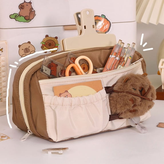 Large Capacity Pencil Case Zippered Cloth Storage Bag Multi-Function Stationery Organizer for and Office Use Practical Design Easy Access Portable Pouch Pencil Case Coffee