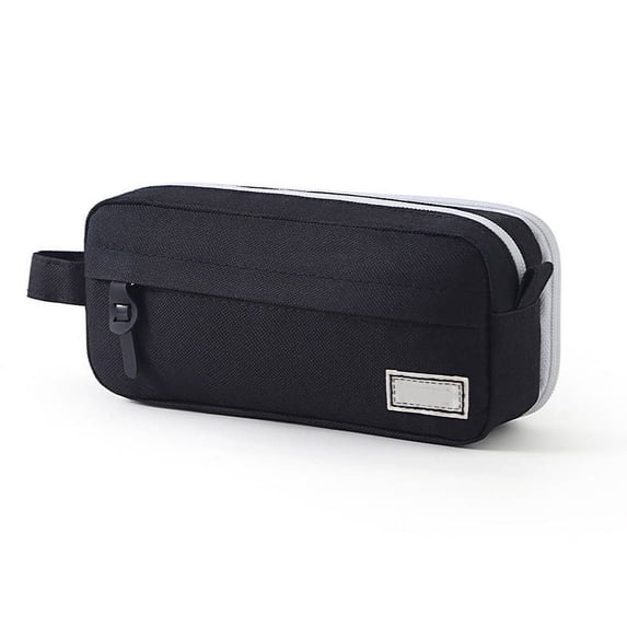Large Capacity Pencil Case Zippered Stationery Organizer Pouch Youth-Sized Storage Bag Black