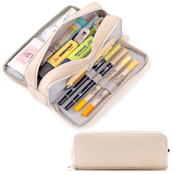 Large Capacity Pencil Case with 3 Compartments, Double‑Open & Four‑Open Design, Portable Pen Pouch for Students, Teens and Adults