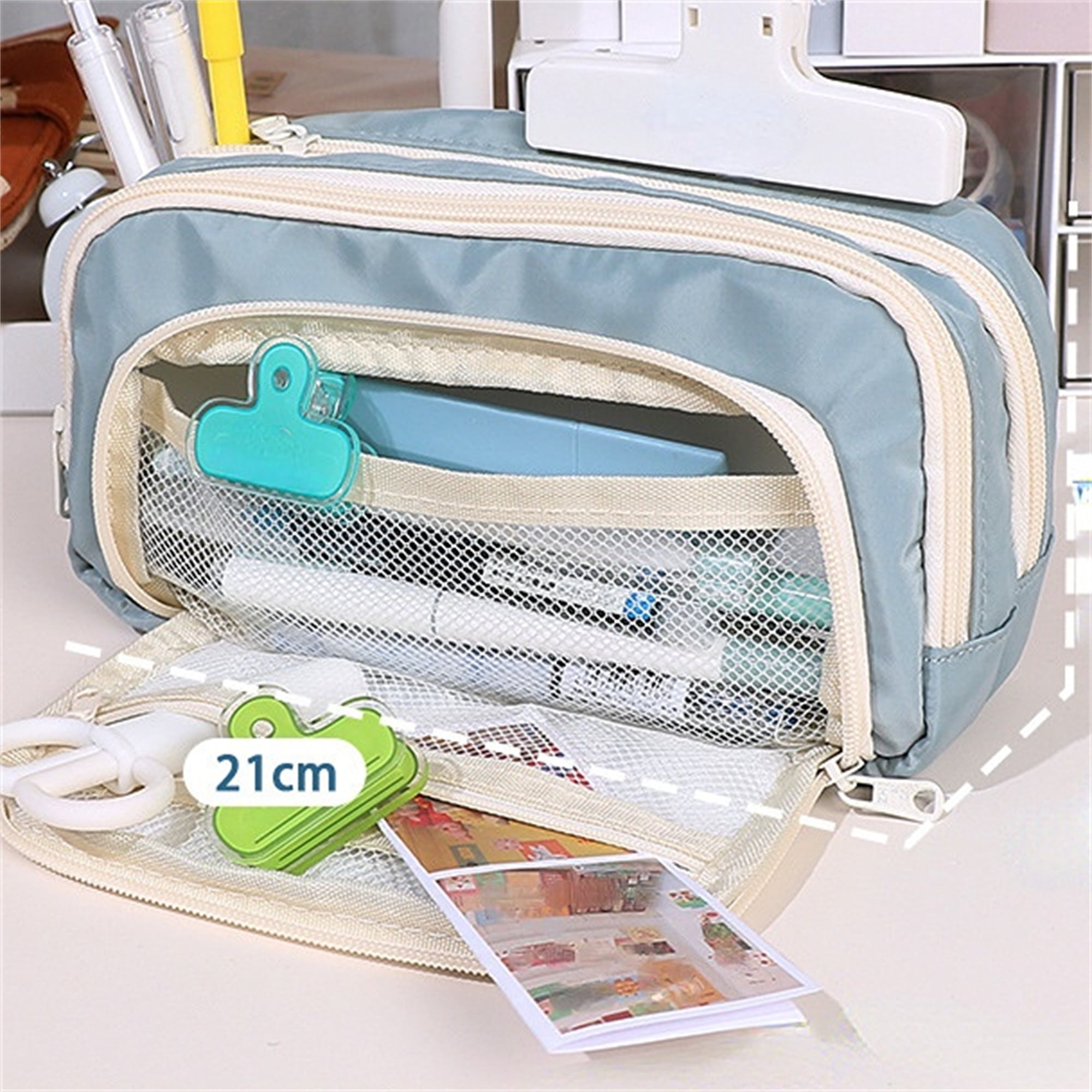 1pc Gray Large Capacity Student Pencil Case With Compartments,  Multifunctional Storage Pouch For Cosmetics And Daily Supplies