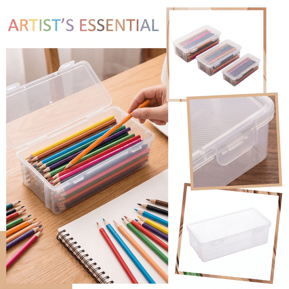 Large Capacity Pencil Storage Box, Transparent Plastic Organizer for Colored Pencils Crayons Markers, Stackable Art Supply Holder for Students Artists Home Studio Desk