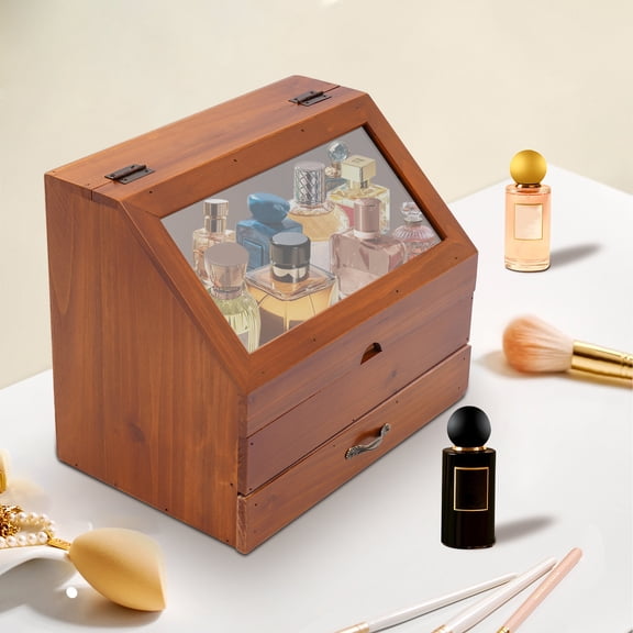 Large Capacity Perfume Display, Perfume Organizer with Drawer, Wood Organizer Stand