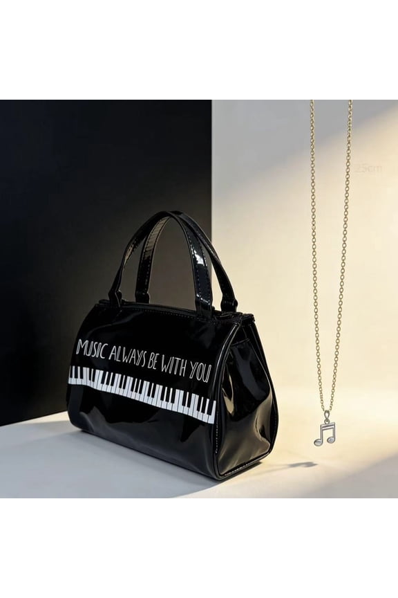 Large Capacity Piano-Shaped Jelly Tote Bag with PU Leather Texture and Reinforced Stitching, Stylish One-Shoulder Handbag for Commuting Shopping and Daily Essentials